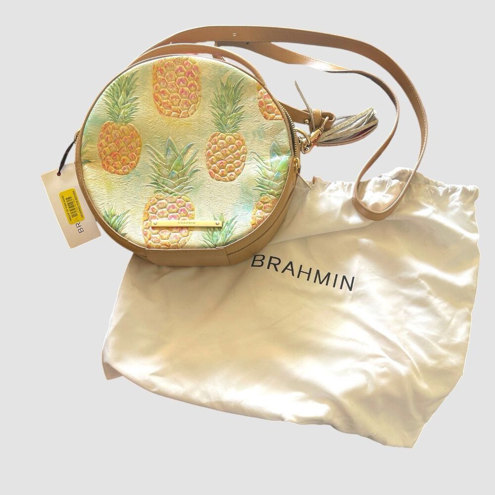 Brahmin Lane Multi Pompano Leather Pineapple Print Crossbody Bag NWT